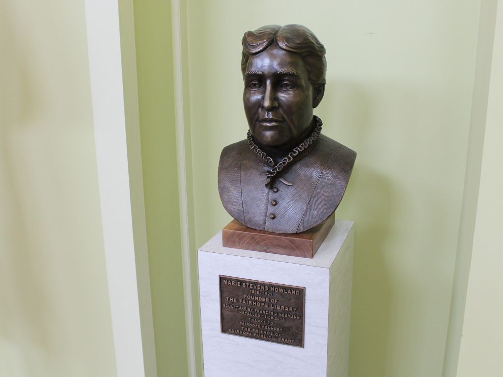 Marie Stevens Howland. Frances J. Neumann. 2019. Gift from the artist. Bronzing by Fairhope Foundry. Pedestal by Friends of the Fairhope Library.